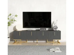 Móvel para TV com 4 portas - 170 x 40 x 45,5 cm - Puxadores e pés dourados - Aglomerado - Cinza