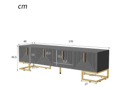 Móvel para TV com 4 portas - 170 x 40 x 45,5 cm - Puxadores e pés dourados - Aglomerado - Cinza