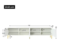 Móvel para TV com 4 portas - 190 x 38 x 48 cm - MDF e aglomerado - branco