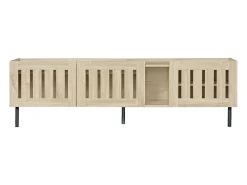 Móvel para TV com 3 portas, 160 x 40 x 47 cm - Design vazado - Cor da madeira natural