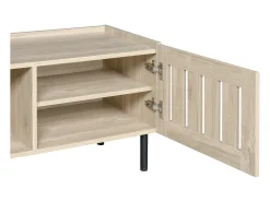 Móvel para TV com 3 portas, 160 x 40 x 47 cm - Design vazado - Cor da madeira natural