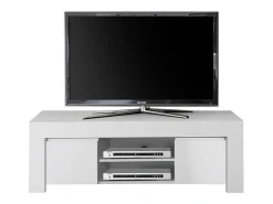 Móvel para TV com 2 portas, coleção ZEFIR, cor branca fosca, ideal para uma sala de estar moderna e na moda.