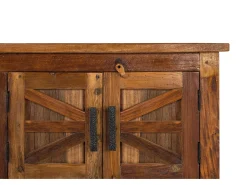Móvel para TV com 2 portas, 1 armário e nicho em madeira reciclada.