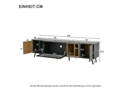 Móvel para TV com 3 portas e 2 prateleiras - 200 x 40 x 55,5 cm - Madeira MDF - cinza