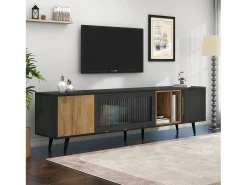 Móvel para TV com 3 portas e 2 prateleiras - 200 x 40 x 55,5 cm - Madeira MDF - cinza