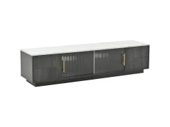 Móvel para TV com 2 portas de vidro e 4 gavetas - Tampo com efeito de mármore branco - Cinza