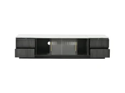 Móvel para TV com 2 portas de vidro e 4 gavetas - Tampo com efeito de mármore branco - Cinza
