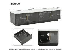 Móvel para TV com 2 portas de vidro e 4 gavetas - Tampo com efeito de mármore branco - Cinza