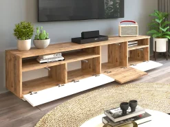 Móvel para TV com 4 portas e 2 prateleiras - Tons naturais claros e branco - CEDONA