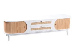 Móvel para TV com 2 portas de correr e 2 gavetas - Branco e madeira
