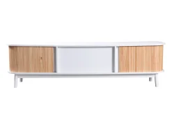 Móvel para TV com 2 portas de correr e 2 gavetas - Branco e madeira