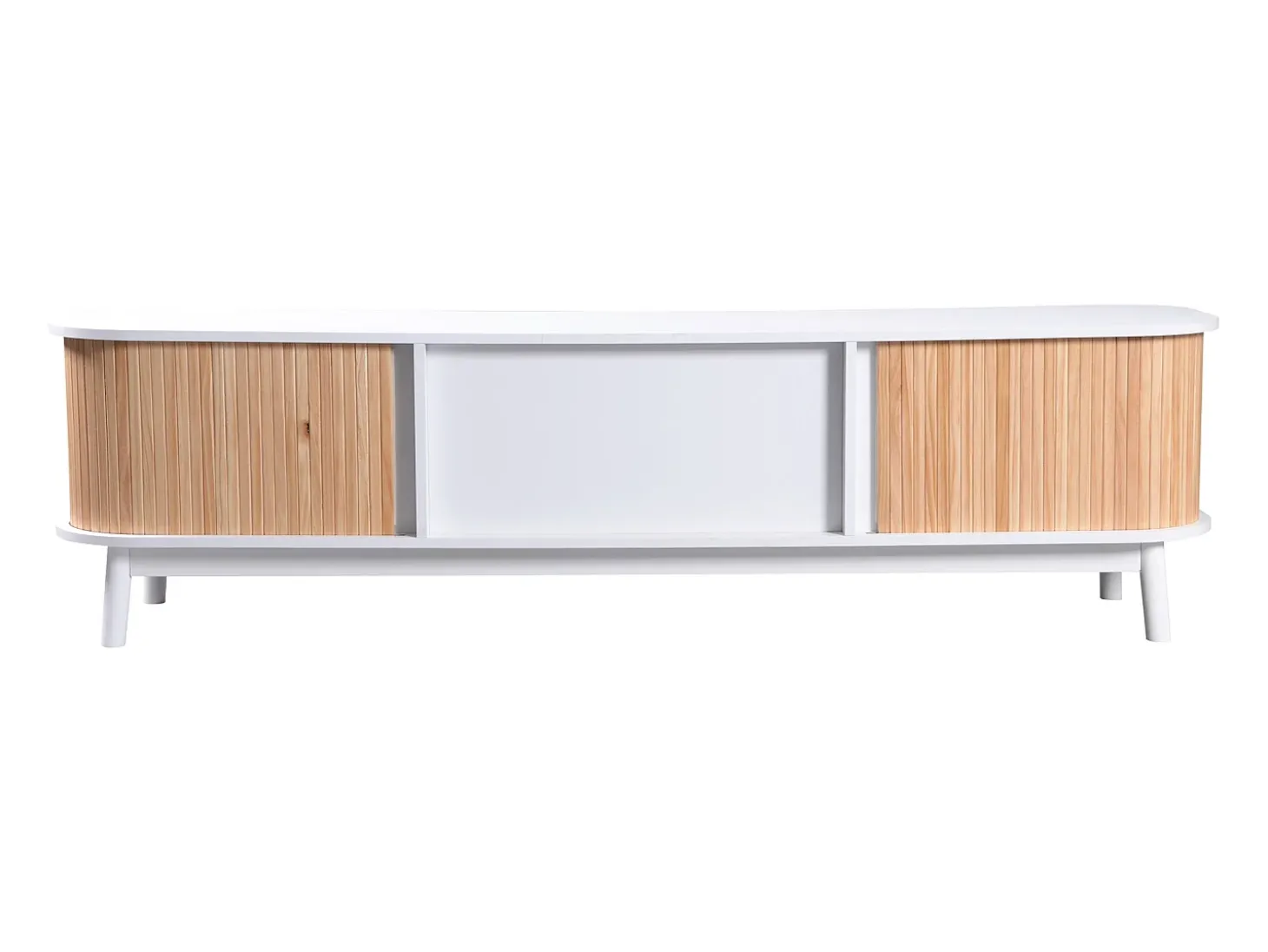 Móvel para TV com 2 portas de correr e 2 gavetas - Branco e madeira