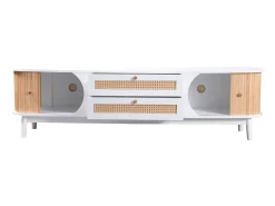 Móvel para TV com 2 portas de correr e 2 gavetas - Branco e madeira