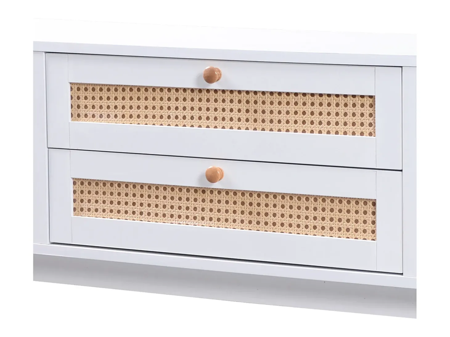 Móvel para TV com 2 portas de correr e 2 gavetas - Branco e madeira