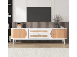 Móvel para TV com 2 portas de correr e 2 gavetas - Branco e madeira
