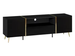 Móvel para TV com 2 portas, 1 gaveta e 1 prateleira - Preto brilhante e dourado - MARZIALO