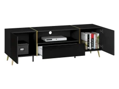 Móvel para TV com 2 portas, 1 gaveta e 1 prateleira - Preto brilhante e dourado - MARZIALO