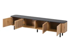 Móvel para TV com 4 portas, 190 x 35 x 45 cm - Tampo preto - Cor madeira clara