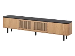 Móvel para TV com 4 portas, 190 x 35 x 45 cm - Tampo preto - Cor madeira clara