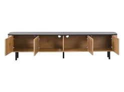 Móvel para TV com 4 portas, 190 x 35 x 45 cm - Tampo preto - Cor madeira clara