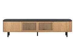 Móvel para TV com 4 portas, 190 x 35 x 45 cm - Tampo preto - Cor madeira clara