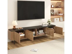 Móvel para TV com 4 portas, 190 x 35 x 45 cm - Tampo preto - Cor madeira clara