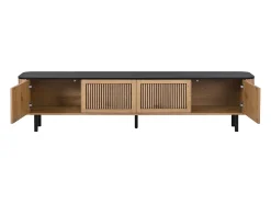 Móvel para TV com 4 portas, 190 x 35 x 45 cm - Tampo preto - Cor madeira clara