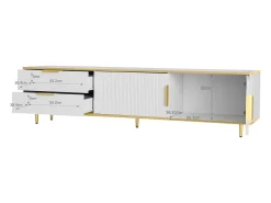 Móvel para TV com 2 portas e 2 gavetas - puxadores e pés dourados - Branco