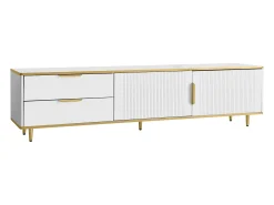 Móvel para TV com 2 portas e 2 gavetas - puxadores e pés dourados - Branco