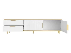 Móvel para TV com 2 portas e 2 gavetas - puxadores e pés dourados - Branco