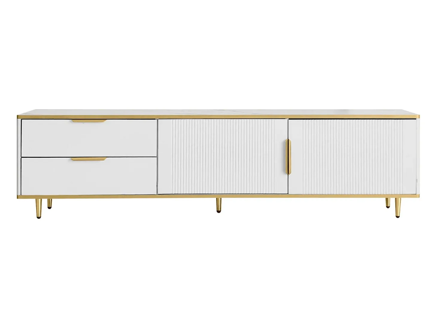 Móvel para TV com 2 portas e 2 gavetas - puxadores e pés dourados - Branco