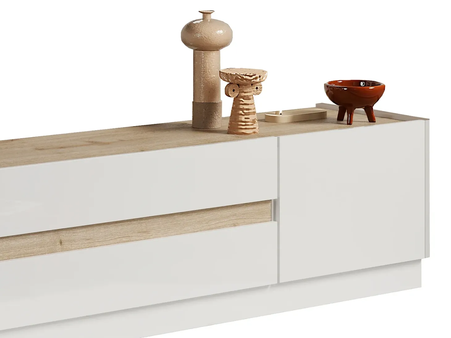 Móvel para TV com 2 portas e 2 gavetas - Branco e Natural - EMORA