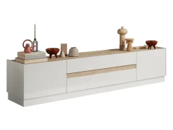 Móvel para TV com 2 portas e 2 gavetas - Branco e Natural - EMORA