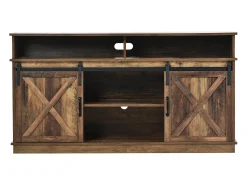 Móvel para TV com 2 portas de correr e 2 gavetas - Branco e madeira