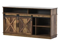 Móvel para TV com 2 portas de correr e 2 gavetas - Branco e madeira
