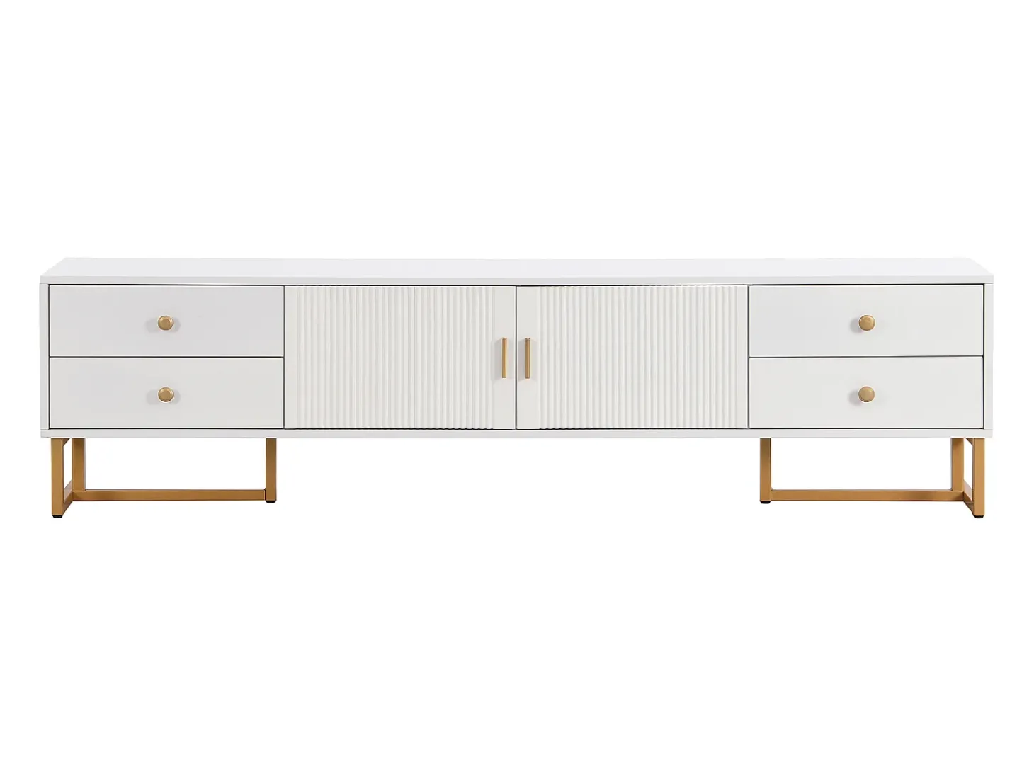 Móvel para TV com 2 portas e 4 gavetas - Pés em metal dourado - Branco