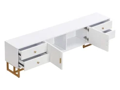 Móvel para TV com 2 portas e 4 gavetas - Pés em metal dourado - Branco