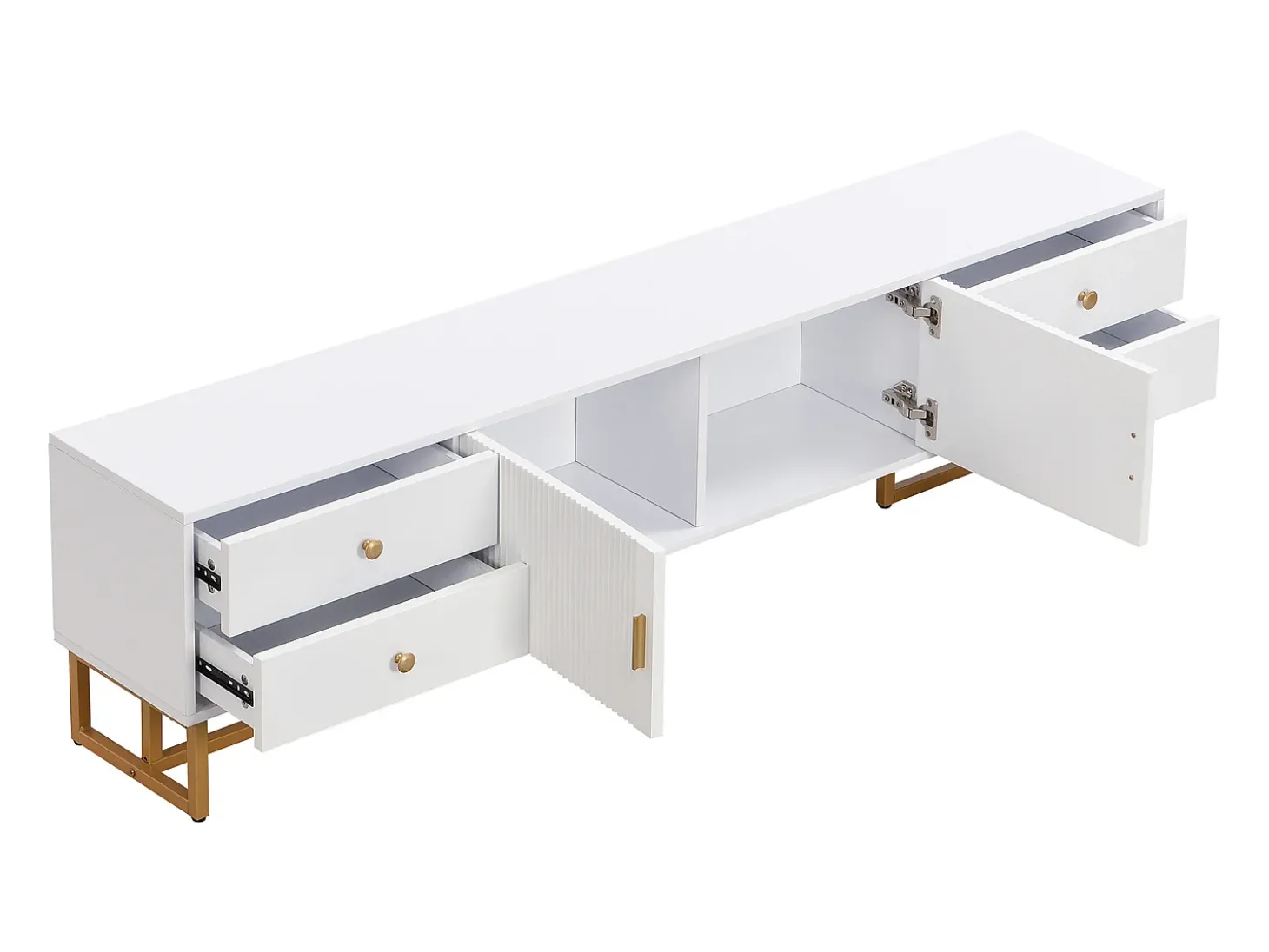 Móvel para TV com 2 portas e 4 gavetas - Pés em metal dourado - Branco