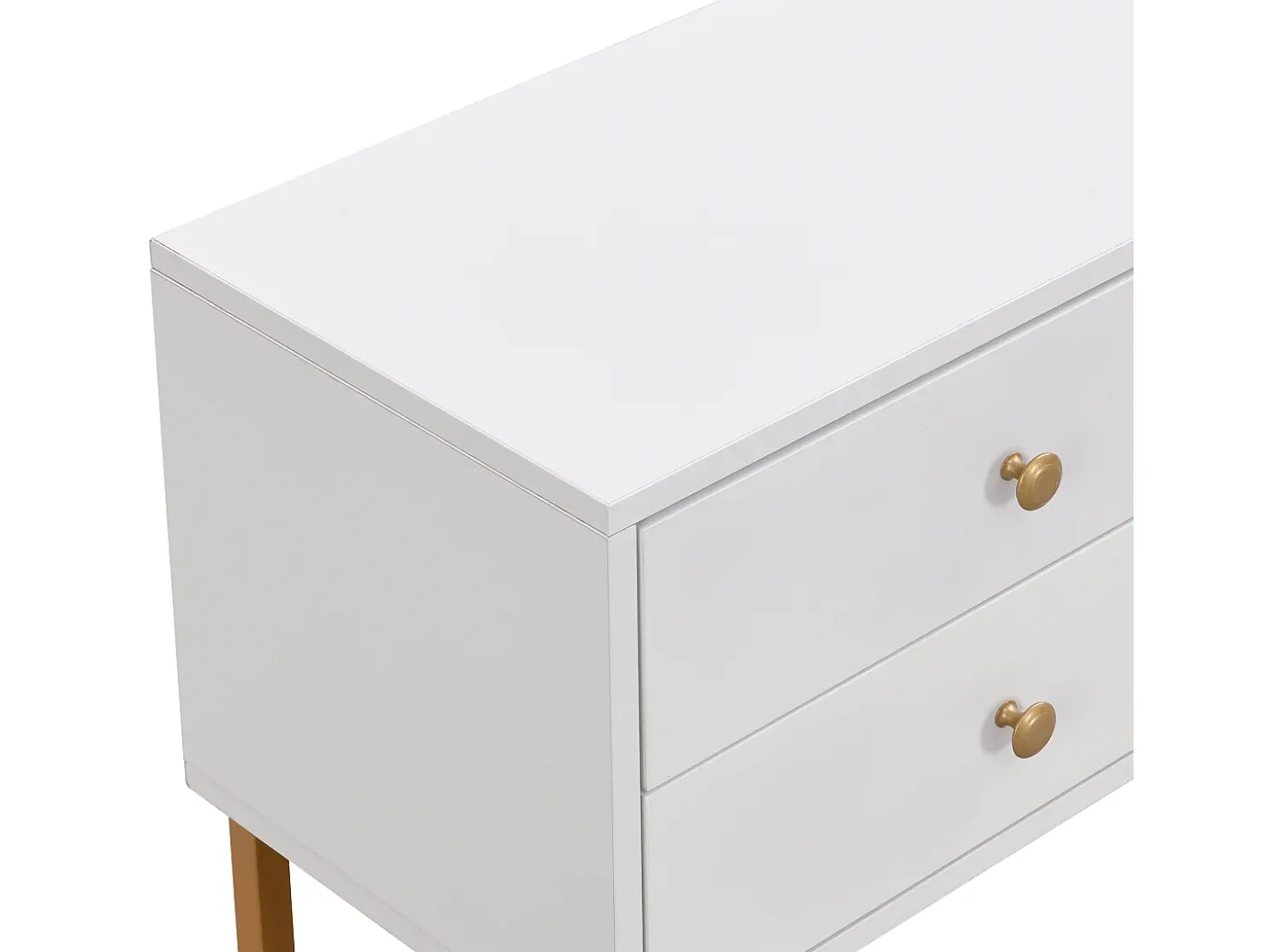 Móvel para TV com 2 portas e 4 gavetas - Pés em metal dourado - Branco