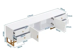 Móvel para TV com 2 portas e 4 gavetas - Pés em metal dourado - Branco