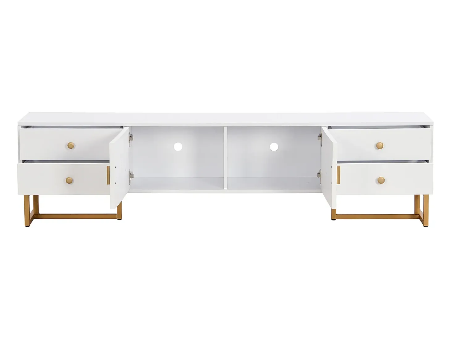 Móvel para TV com 2 portas e 4 gavetas - Pés em metal dourado - Branco
