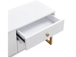 Móvel para TV com 2 portas e 4 gavetas - Pés em metal dourado - Branco
