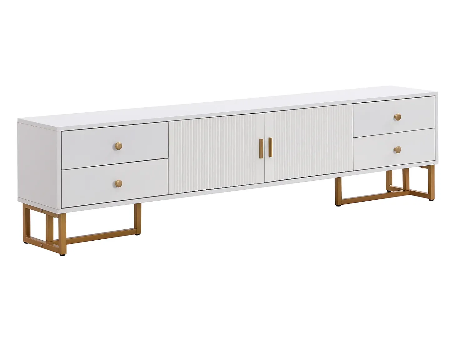 Móvel para TV com 2 portas e 4 gavetas - Pés em metal dourado - Branco