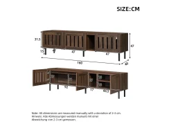 Móvel para TV com 3 portas, 160 x 40 x 47 cm - Design vazado - Cor nogueira