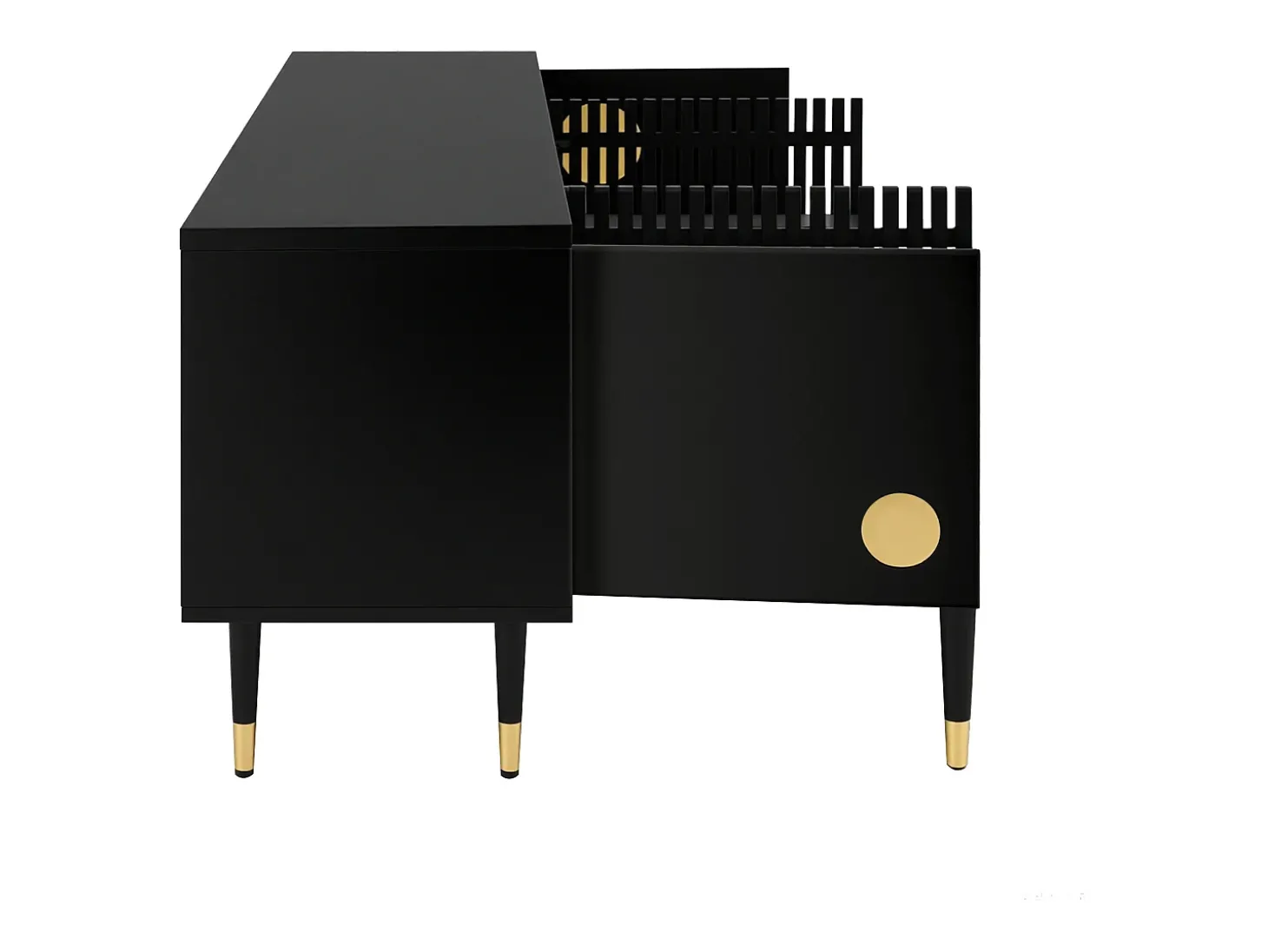 Móvel para TV com 4 portas, porta com grade, preto.