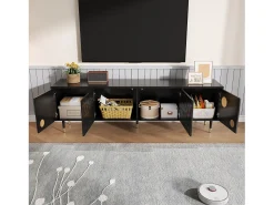Móvel para TV com 4 portas, porta com grade, preto.