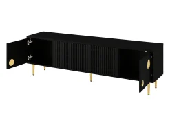 Móvel para TV com 4 portas, porta com grade, preto.