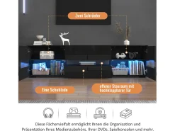 Móvel para TV com 4 portas + 2 gavetas + compartimento aberto - 160 x 39 x 45 cm - Aglomerado - LEDs - preto
