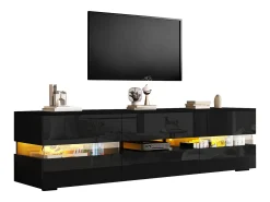 Móvel para TV com 4 portas + 2 gavetas + compartimento aberto - 160 x 39 x 45 cm - Aglomerado - LEDs - preto