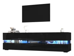 Móvel para TV com 4 portas + 2 gavetas + compartimento aberto - 160 x 39 x 45 cm - Aglomerado - LEDs - preto